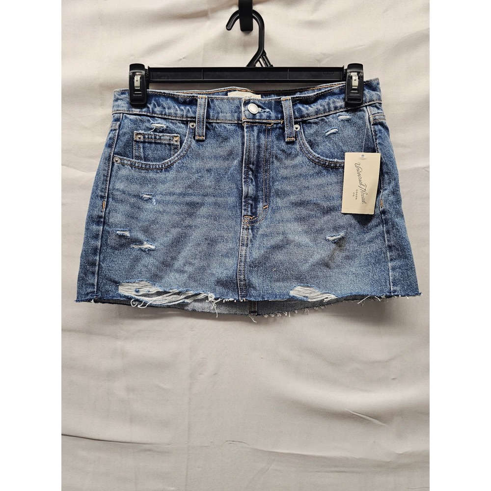 Universal Thread Womens Distressed Denim Mini Skirt Blue Cotton Casual Size 6